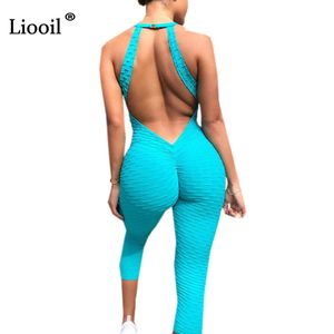 Vestido casual Liooil Backless Rompers Womens Jumpsuit Sexy Club Outfits para mujer Moda Bodycon V Neck Green Jumpsuits Pantalones largos Overoles