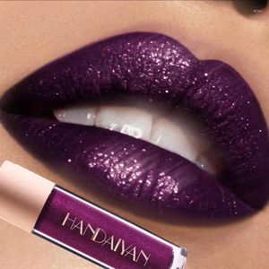 Brillo de labios 1 unid púrpura mate brillo líquido lápiz labial diamante brillante impermeable de larga duración brillo perla glaseado tinte maquillaje