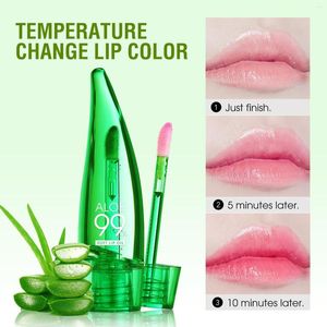 Brillo de labios aceite de Aloe Vera temperatura efecto de cambio de Color esmalte hidratante lápiz labial líquido tratamiento de mujeres labios secos