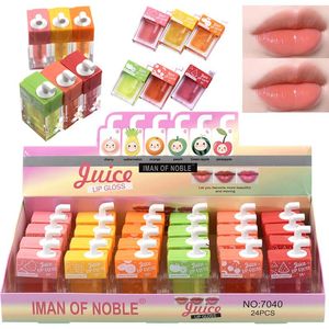 Brillo de labios Cute Juice Lipgloss 24 piezas Lot Cartoon High Shine Glossy Hidratante Kawaii Lipstick Set