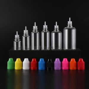 Bouteille de compte-gouttes liquide avec bouchons colorés longs pointes fines bouteilles d'aiguille en plastique transparent 5 ml 10ml 15 ml 20ml 30 ml 50 ml