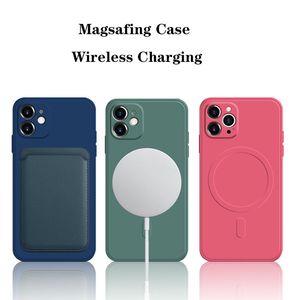 Chargeur sans fil magnétique en silicone liquide étuis Magsafe pour iPhone 14 13 12 11 Pro Max 8 7 Plus Protection de l'appareil photo couverture arrière antichoc anti-empreintes digitales