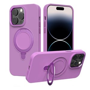 Étui avec béquille MagSafe en métal et silicone liquide pour iPhone 15 Pro Max 14 13 12 Housse de protection complète souple Conque avec emballage de vente au détail