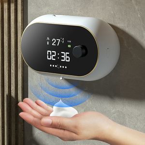 Liquid Soap Dispenser Creative Foam s Time Temperature Display Human Body Induction Hand Wash Waterproof Automatic 230306