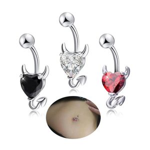 Petit diable Nombril anneaux Zircon forme de coeur Piercing bijoux Nombril Nombril anneau Nombril pour femmes Sexy corps Piercing