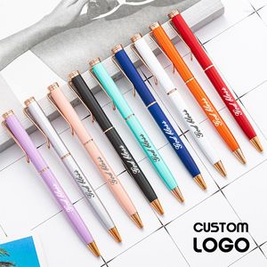 Bolígrafos de Metal Multicolor de color macarrón de caramelo fresco, bolígrafos de Metal con grabado personalizado, Logo, regalo para estudiantes y profesores, papelería
