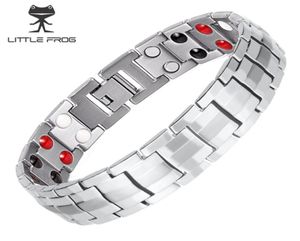 Little Frog Men039s Double Row 4 Elements Health Magnetic Titanium Bracelet Silver Therapy Bangles Gift for Lover039S1749961