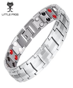 Petite grenouille Men039s Double rangée 4 éléments santé magnétique titane Bracelet argent thérapie bracelets cadeau pour Lover039s3441684