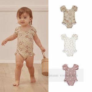 Traje de baño de una pieza con estampado floral para niñas pequeñas, manga abullonada para niños pequeños, traje de baño con protección solar de secado rápido, trajes de baño para piscina y playa, natación SPA para niños Z7178