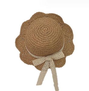 Chapeau en dentelle avec nœud pour enfants, casquette de paille pour filles, casquette de surf à large bord, princesse, protection solaire fraîche, chapeaux de plage, fedora 2-7T