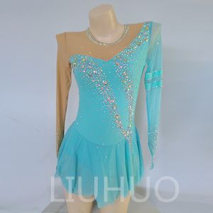 Liuhuo personnaliser les couleurs robe de patinage artistique filles de patinage de glace jupe de danse des cristaux de dancewear spandex extensible ballet bleu clair