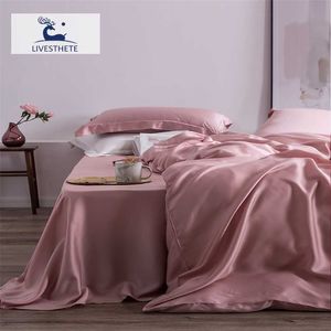 Liv-esthete Top Grade 100% Silk Pink Bedding Set Mulberry 25 Momme Women Bed Sheet Quilt Cover Set Funda de almohada Queen King Bed Set 211203