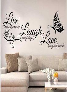 Live Laugh Love Butterfly Flower Wall Art Sticker Modern Wall Decals Citations Vinyls Stickers Autocollants Home Decor Living Room 1644349