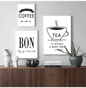 Salon Black White Kitchen Poster toile peinture d'art moderne imprimés muraux HD2804 Wine Coffee Quote Wall Art Image