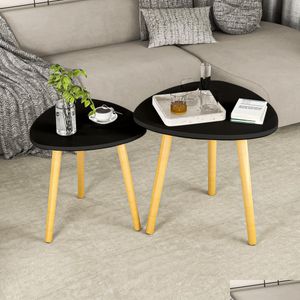 Meubles de salon Accueil Table semi-gigogne moderne avec pieds en bois Ensemble de 2 - Côté triangulaire pour salon Chambre Livraison directe H Otzcv