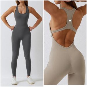 LL-8065 lu combinaisons pour femmes tenues de Yoga sans manches combinaison de danse ajustée pantalons longs body séchage rapide respirant