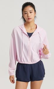 LL Été Nouvelle Tenue De Yoga À Capuche Crème Solaire Antidérapante Fermeture À Glissière Lâche Fitness Vêtements Réglable Cap Corde Haut De Sport Femmes Jogging Tenue LL694