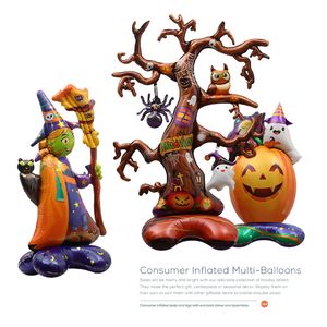 Accesorios de decoración de Halloween globo de juguete 4D bruja de pie árbol marchito forma de calabaza globo de dibujos animados de gran tamaño