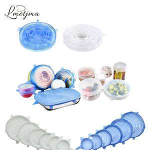 LMETHMA 6 unids/set tapas elásticas de silicona, juego de tapas de ahorro de alimentos reutilizables, tapa de olla de sellado de envoltura de alimentos expandible KC0069 201120