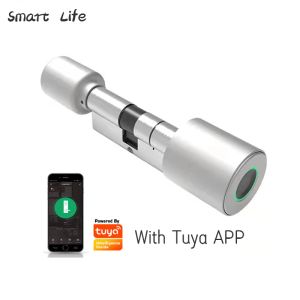 Verrouillage Silver Tuya Smart Cylinder Lock Bluetooth application Bluetooth à distance verrouillage d'empreinte biométrique Antitheft Security Home Door Lock