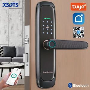 Verrouiller Tuya Bluetooth Electronic Smart Door Lock Biométrique Mot de passe d'empreinte digitale Clé IC Carte IC Smart Home Air Bnb Door Locks