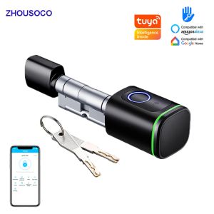 Verrouiller Tuya Smart Door Lock empreinte digitale Bluetooth Cylinder Core Core de femme de ménage électronique Key Card IC Carte d'IC Fingin Finlock Apartme