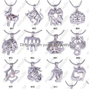 Médaillons 12 Constellation Perle Cage Médaillon Pendentifs Sans Chaîne DIY Souhait Amour Collier Signes Du Zodiaque Charme Montages Bijoux Drop Del Dhpxk