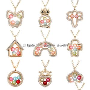 Lockets New Gold Pearl Cage Collares pendientes para mujeres Open Living Memory Beads Glass Lockets magnéticos Cadenas Joyería de moda Regalo Dr Dhb94