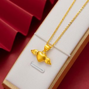 Medallones Pure 18K 999 Collar colgante de oro Romántico Ángel Diseño de corazón Real Navidad para mujeres Regalo de joyería fina