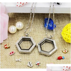 Lockets Venta Novedad Hexágono Corazón Cristal Magnético Diy Memoria Flotante Living Locket Colgante Regalo Para Niñas Mujeres Hija Con Ot20S