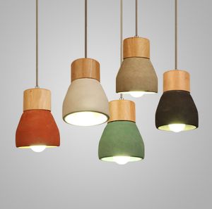 Lampes suspendues Loft Lustres industriels à LED Lustre de plafond en bois de ciment léger