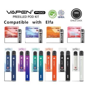 Sistema de vaina de vapen original de vapen Bobina de malla actualizada 2.0 ml 650 hojaldres Vapes desechables compatibles con el dispositivo Elfa POD Lock TPD TPD recargable Vapor