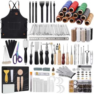 LOKUNN Kit d'outillage, outils et fournitures, outils de travail, kit d'artisanat, kit de couture du cuir pour débutants ou professionnels avec manuel d'outils