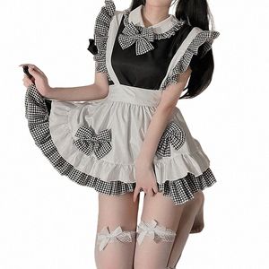 Lolita Cosplay Sexy Anime Maid Lencería Traje Kawaii Negro Blanco Rejilla Tallas grandes Traje Ropa interior plisada Chica Dr para mujeres n5ka #