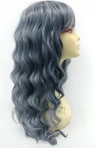 Largo 18 pulgadas ahumado denim paloma azul ondulado cabello remy brasileño peluca hecha a máquina sin encaje sin cola fácil de usar con explosión 130% de densidad