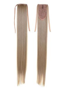 Cheveux longs blonds synthétique longue queue de cheval 22 pouces 55 cm 100g 16 extensions de queue de cheval droites pour les dames américaines queue de cordon 3710396