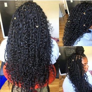 Perruques longues tressées pour femmes noires perruque avant en dentelle synthétique avec tresses de boîte de cheveux de bébé perruque de Cosplay naturelle partie libre