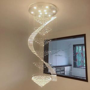 long lustre en cristal escalier spirale lustre en cristal éclairage escalier lumière lustres plafond haute corde lustres grand ZG8011 #