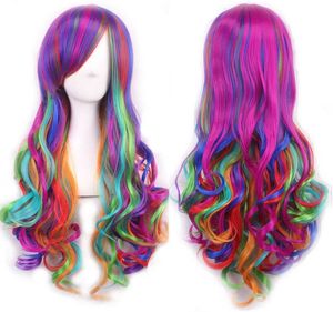 peluca rizada larga peluca del arco iris de múltiples colores para las mujeres del traje de las señoras del partido de Cosplay