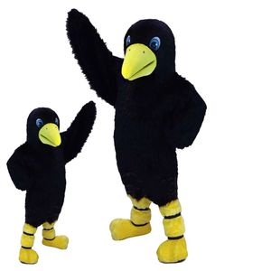 Longue fourrure oiseau noir mascotte Costume corbeau dessin animé fête vêtements déguisement personnage carnaval Halloween défilé de noël costume