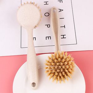 Long manche Pot brosse cuisine casserole plat bol lavage outils de nettoyage Portable paille de blé ménage propre brosses