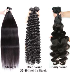 Cheveux longs 32 34 36 38 40 pouces cheveux brésiliens doux entiers tisse Extension de cheveux humains 1B couleur noire naturelle 100gBundle8544857