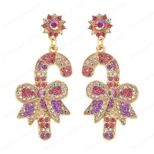 Longues boucles d'oreilles en métal strass béquille de noël balancent pour les femmes bijoux de haute qualité cadeaux de fête