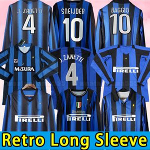 Manga larga Sneijder Zanetti Classic Inter Retro Soccer Jerseys Djorkaff Milito Pizarro Djorkeff Adriana Football Shirt 09 10 11 98 99 2009 2011 2011 1998 1999 1999