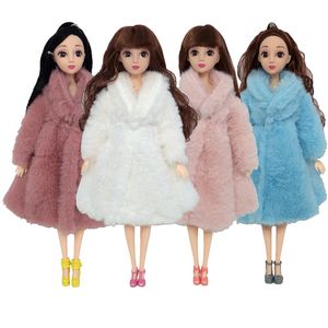 Long Sleeve Soft Fur Coat Tops Dress Winter Warm Casual Wear Accessories Clothes for Barbie Doll Kids Toy Multicolor