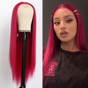 Longue Ligne Droite Vierge de Cheveux Humains Transparent Lace Front Perruques Rose Rouge Complet Cheveux Brésiliens Cheveux Indiens Cheveux Malaisiens Cheveux Péruviens Cheveux Birmans