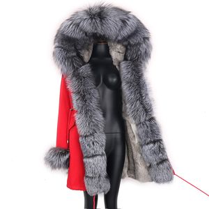 Parka longue imperméable pour femme, manteau en vraie fourrure de lapin, col en fourrure de raton laveur naturel, Streetwear, veste d'hiver pour femme, xxl