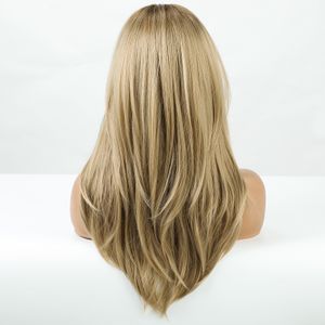 Peluca sintética ondulada larga Cabello Ombre Rubio amarillo dorado Pelucas en capas rectas naturales con flequillo lateral para mujeres afroamericanas