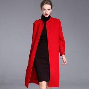 Abrigos largos de Cachemira de mezcla de lana para mujer, chaquetas de otoño invierno 2020 para mujer, abrigo de talla grande, moda roja de doble cara