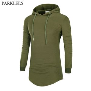 Camiseta con capucha de palangre para hombre, sudaderas con capucha informales con cremallera lateral para hombre, ropa informal estilo hip hop larga, camiseta para hombre verde militar 210522